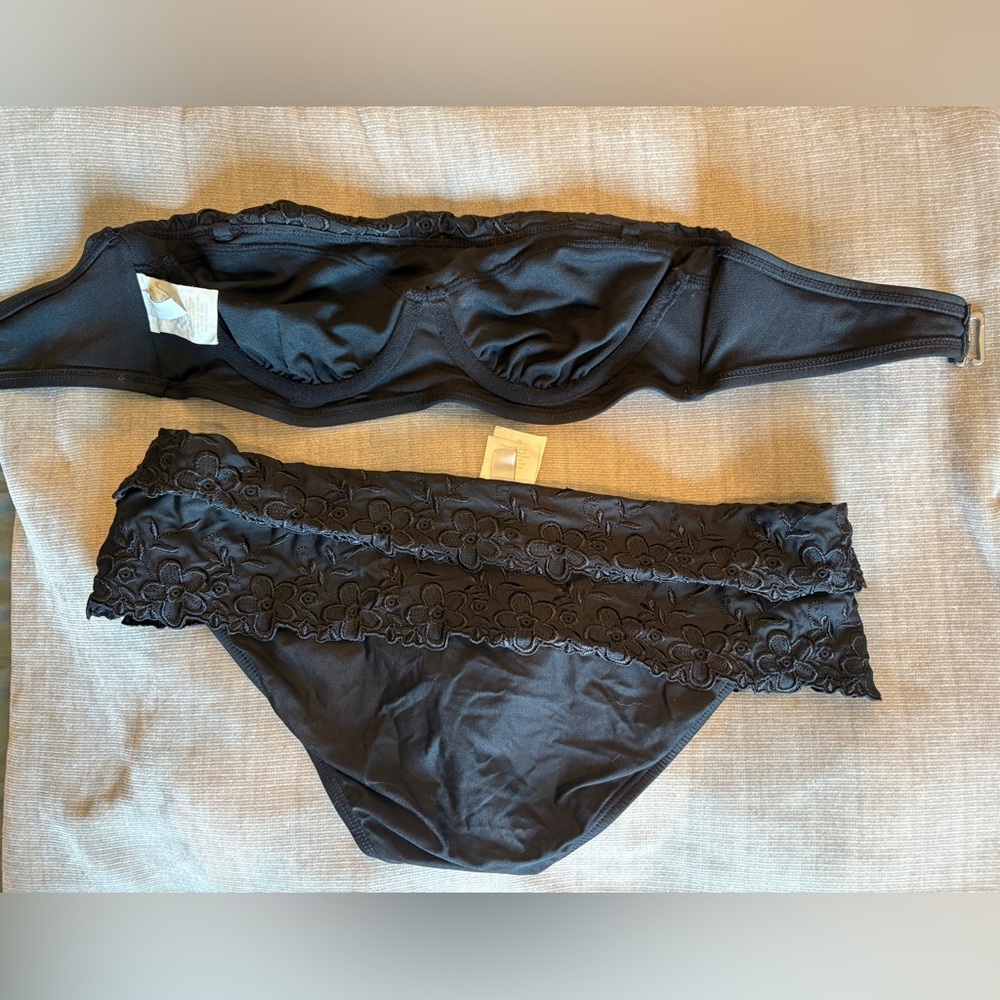 Perry Ellis Two Piece Black Embroidered Bandeau Swimwear - Picture 3 of 4